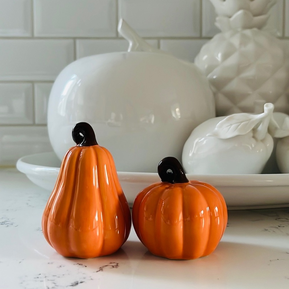 Celebrate It Orange Pumpkin Ceramic Salt & Pepper Shakers